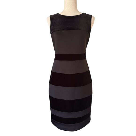 Tommy Hilfiger Velvet striped Sheath Dress Women's Sz 6 Black Scuba Sleeveless - Picture 1 of 13